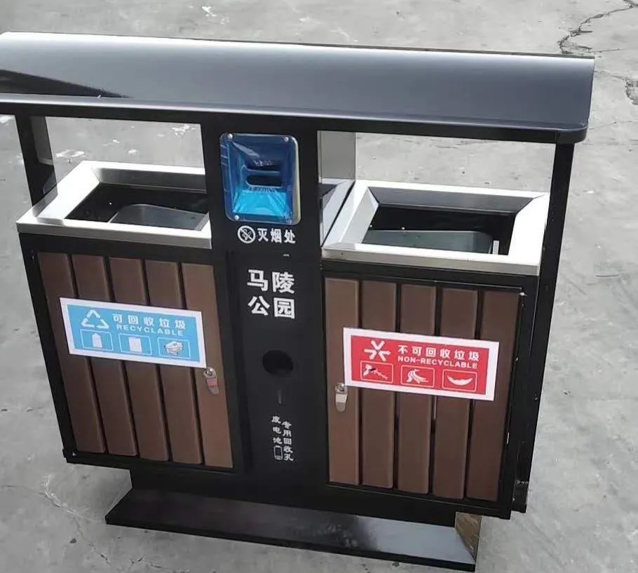 臨潼馬陵公園這款鋼木兩分類垃圾桶你看看！